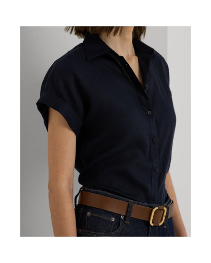 Relaxed Fit Linen Short-Sleeved Shirt