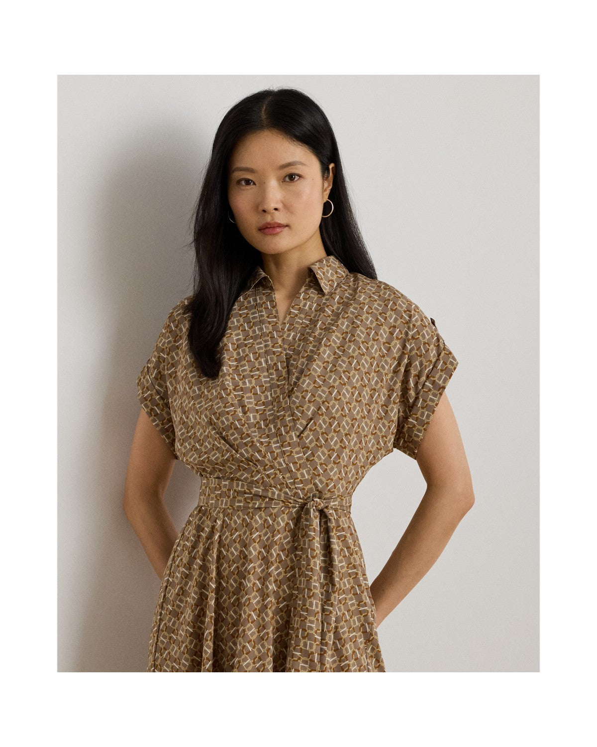 Geo-Print Belted Crepe Dress