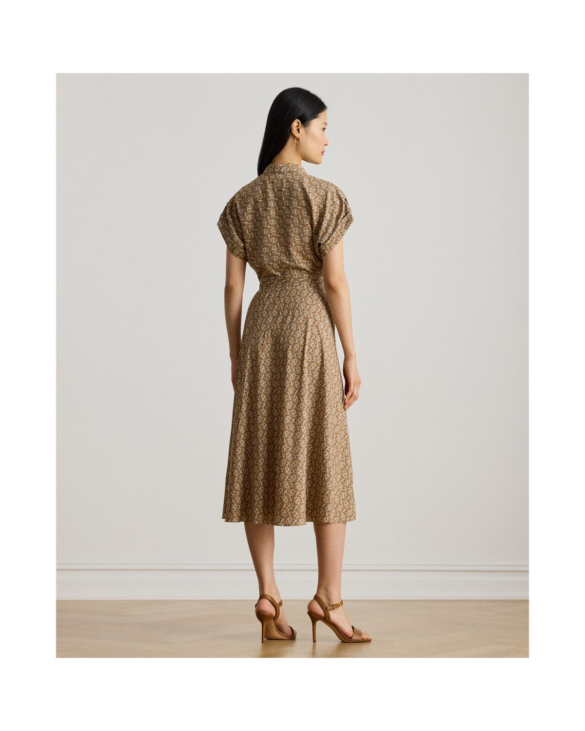 Geo-Print Belted Crepe Dress