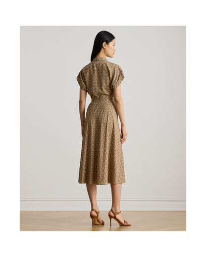 Geo-Print Belted Crepe Dress
