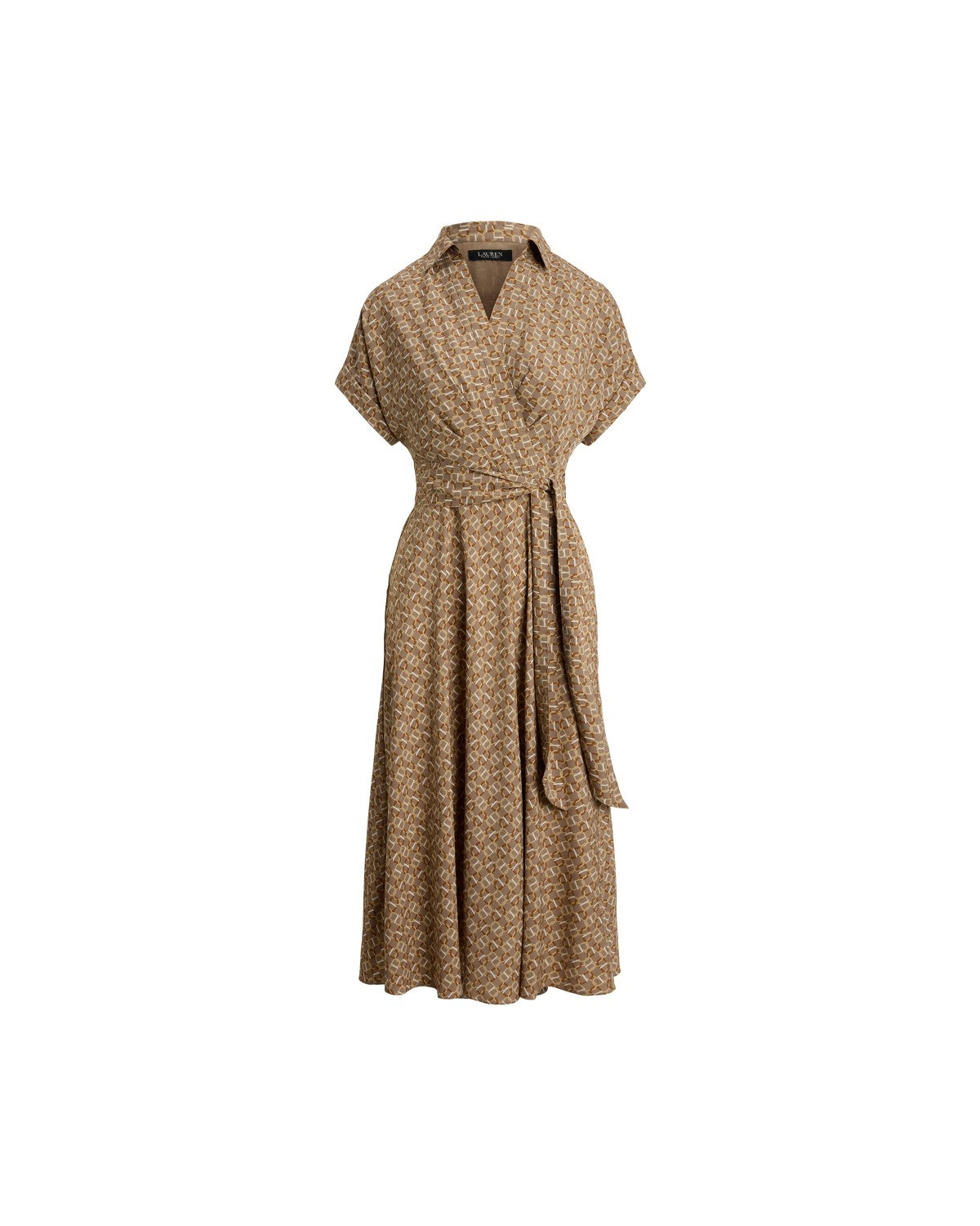 Geo-Print Belted Crepe Dress