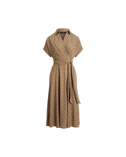 Geo-Print Belted Crepe Dress
