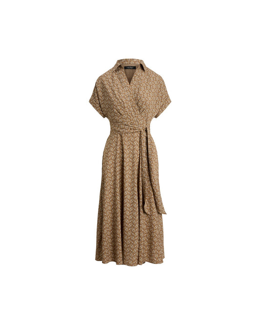 Geo-Print Belted Crepe Dress