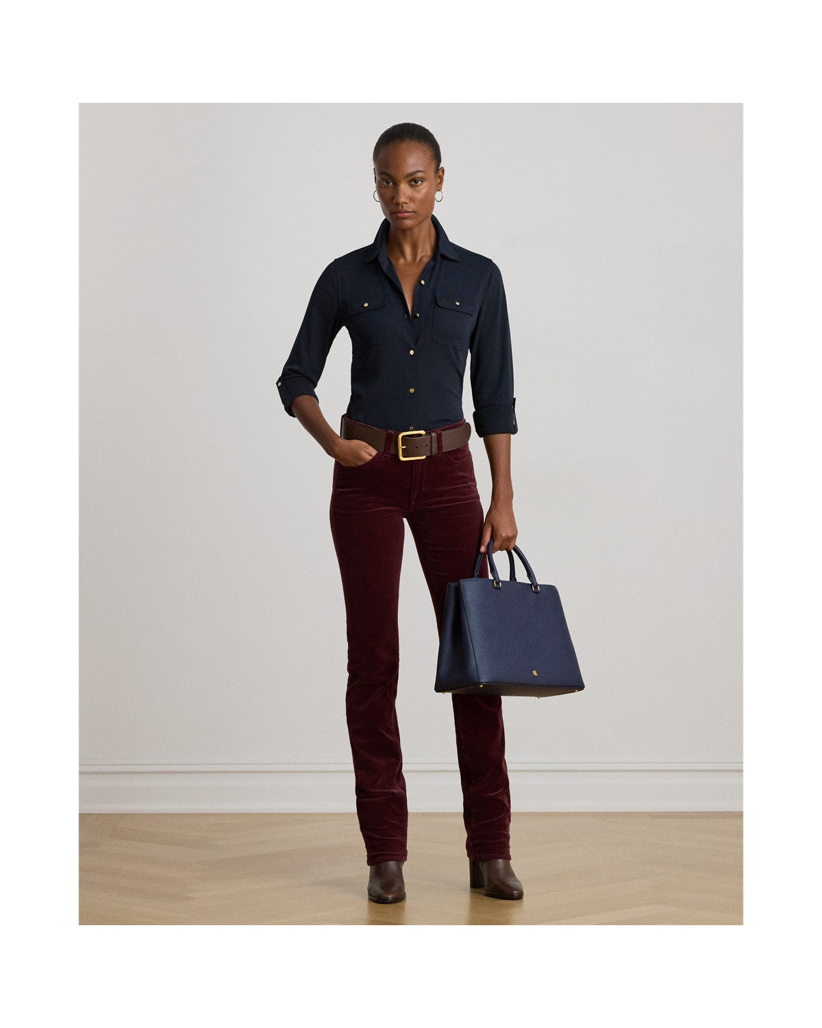 Stretch Jersey Roll-Tab-Sleeve Shirt