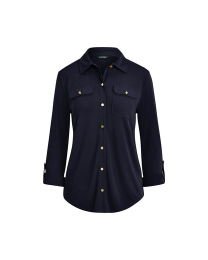 Stretch Jersey Roll-Tab-Sleeve Shirt