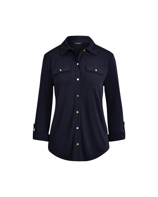 Stretch Jersey Roll-Tab-Sleeve Shirt