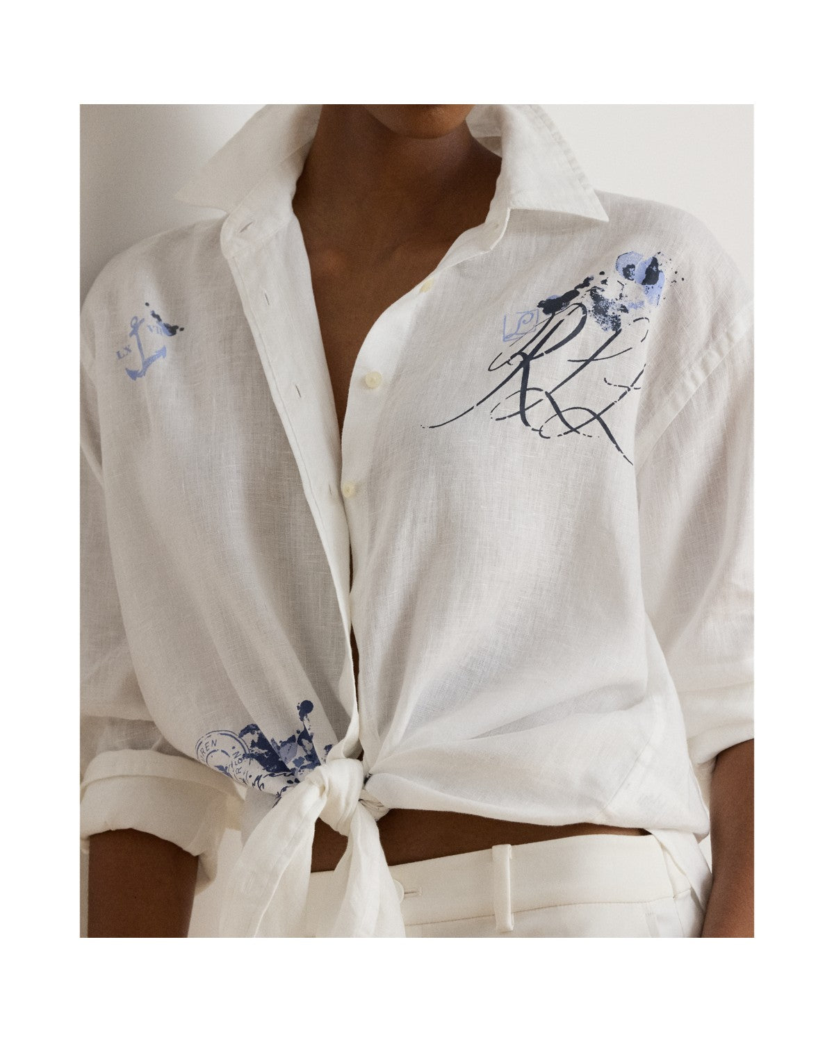 Stamp-Print Oversize Linen Shirt
