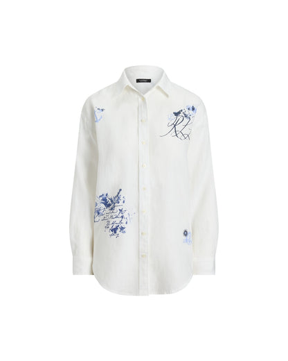 Stamp-Print Oversize Linen Shirt