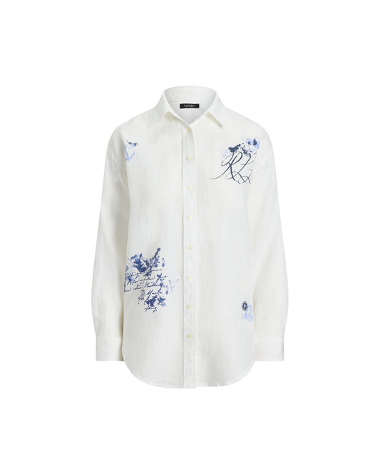 Stamp-Print Oversize Linen Shirt