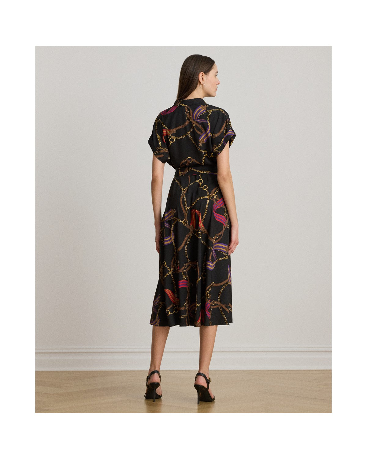Belting-Print Belted Crepe Dress
