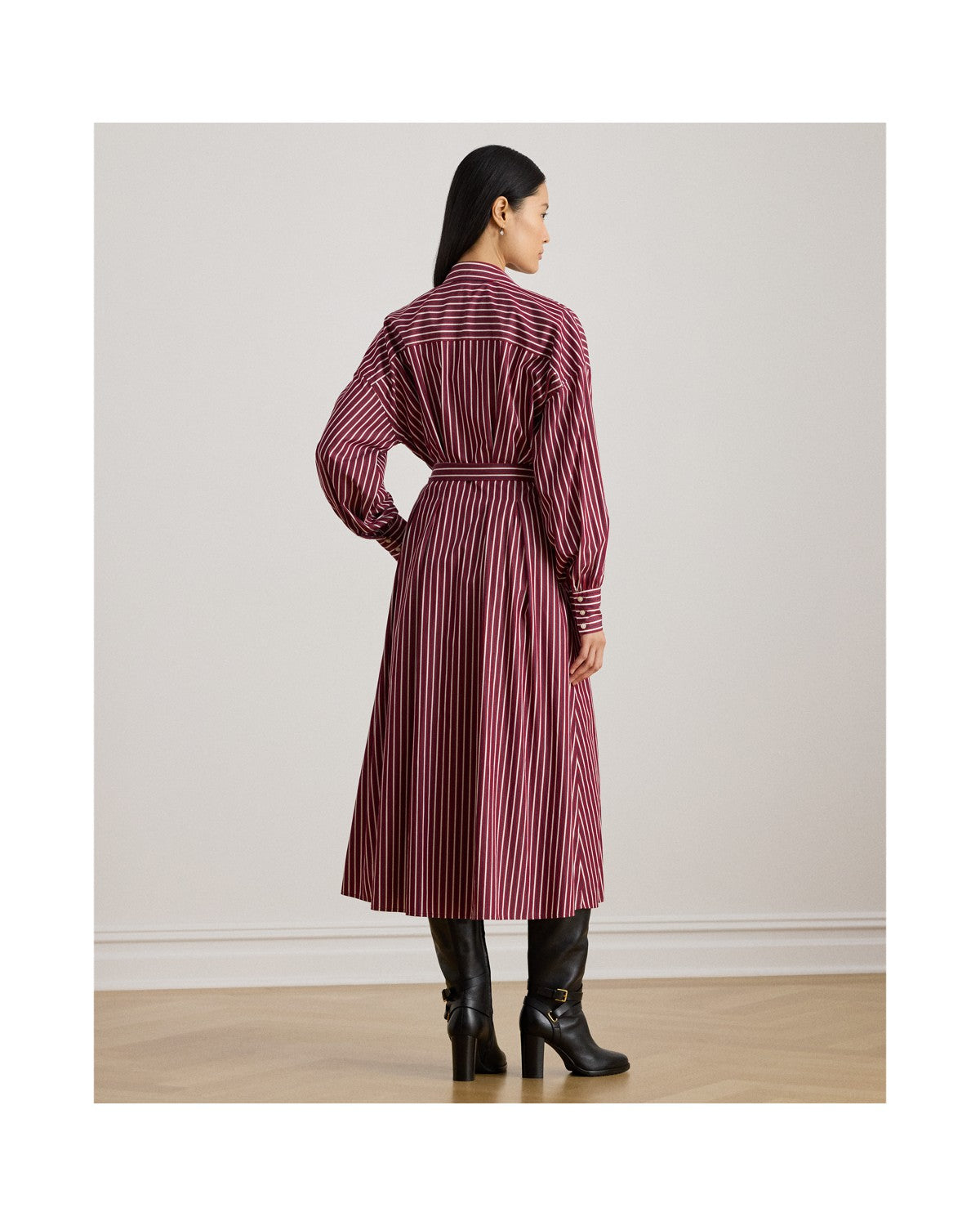 Striped Belted Broadcloth Shirt Dress