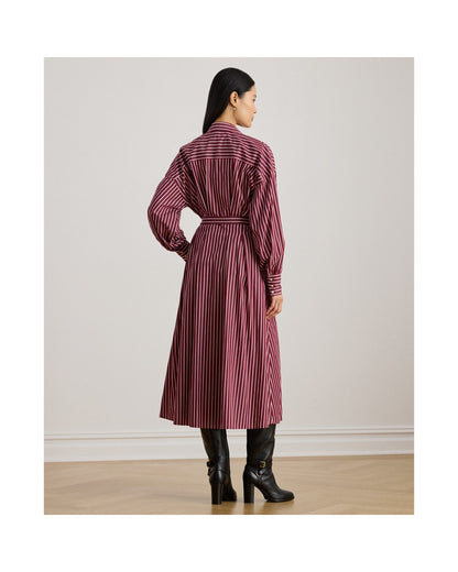 Striped Belted Broadcloth Shirt Dress
