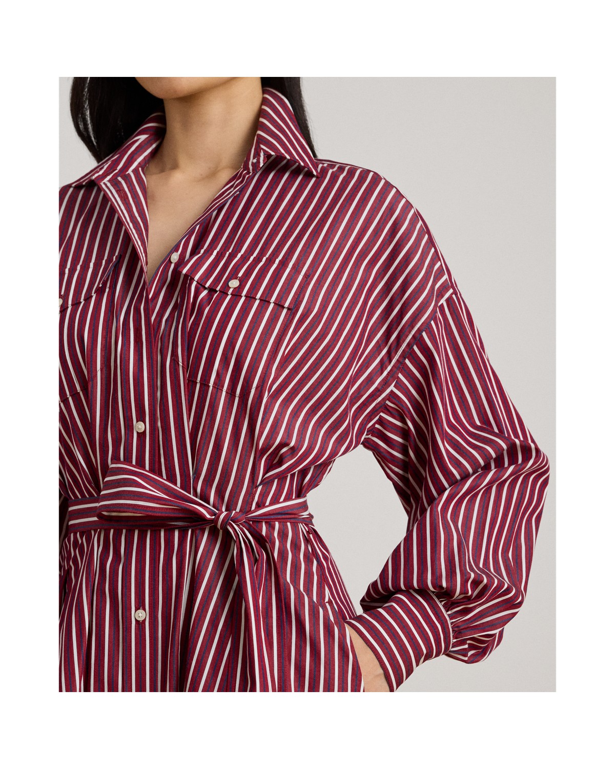 Striped Belted Broadcloth Shirt Dress