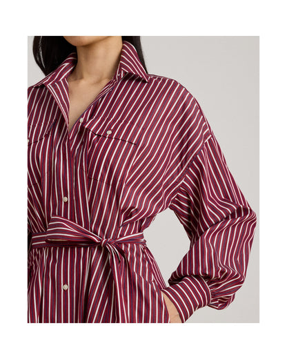 Striped Belted Broadcloth Shirt Dress