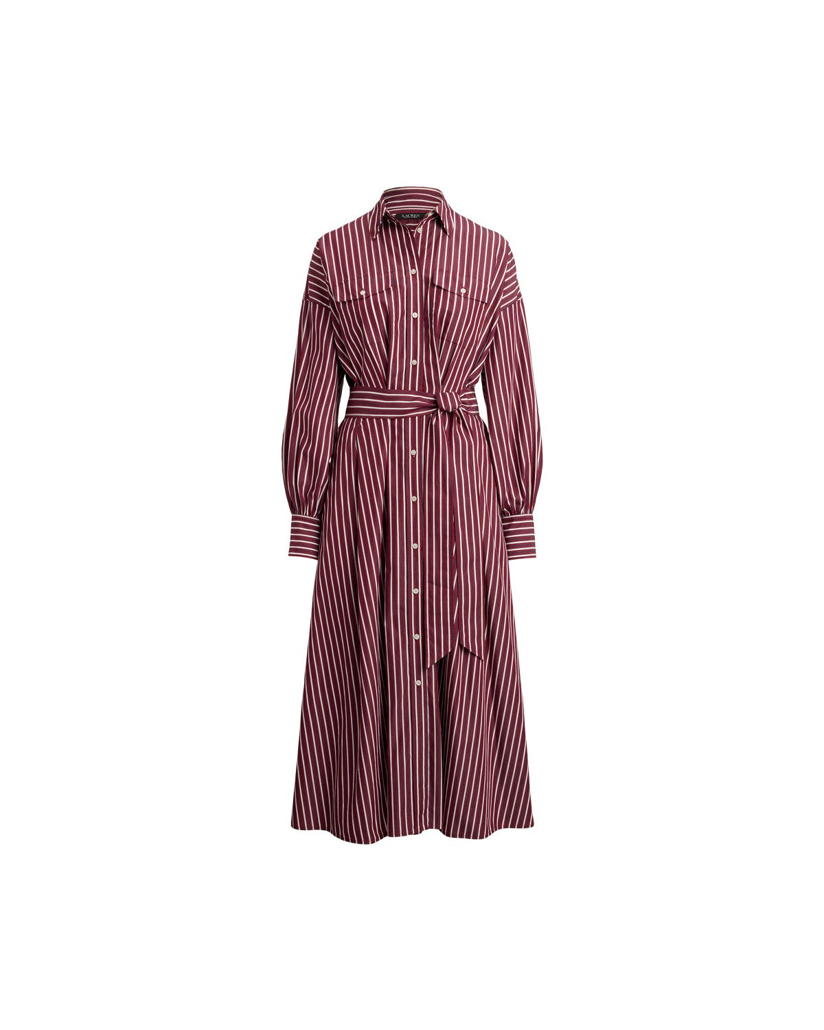 Striped Belted Broadcloth Shirt Dress