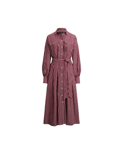 Striped Belted Broadcloth Shirt Dress