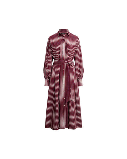 Striped Belted Broadcloth Shirt Dress