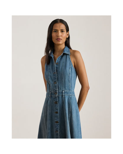 Panelled Denim Sleeveless Shirt dress