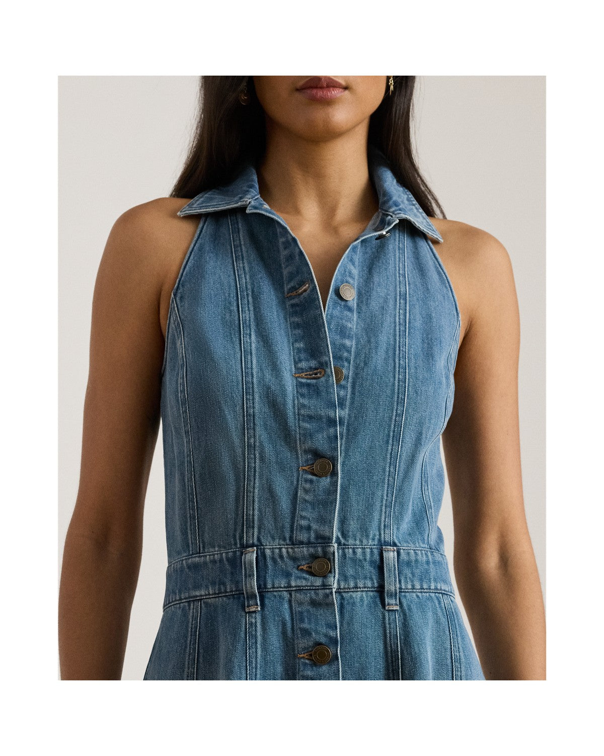 Panelled Denim Sleeveless Shirt dress