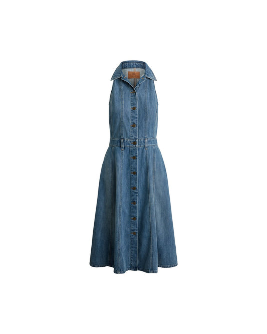 Panelled Denim Sleeveless Shirt dress
