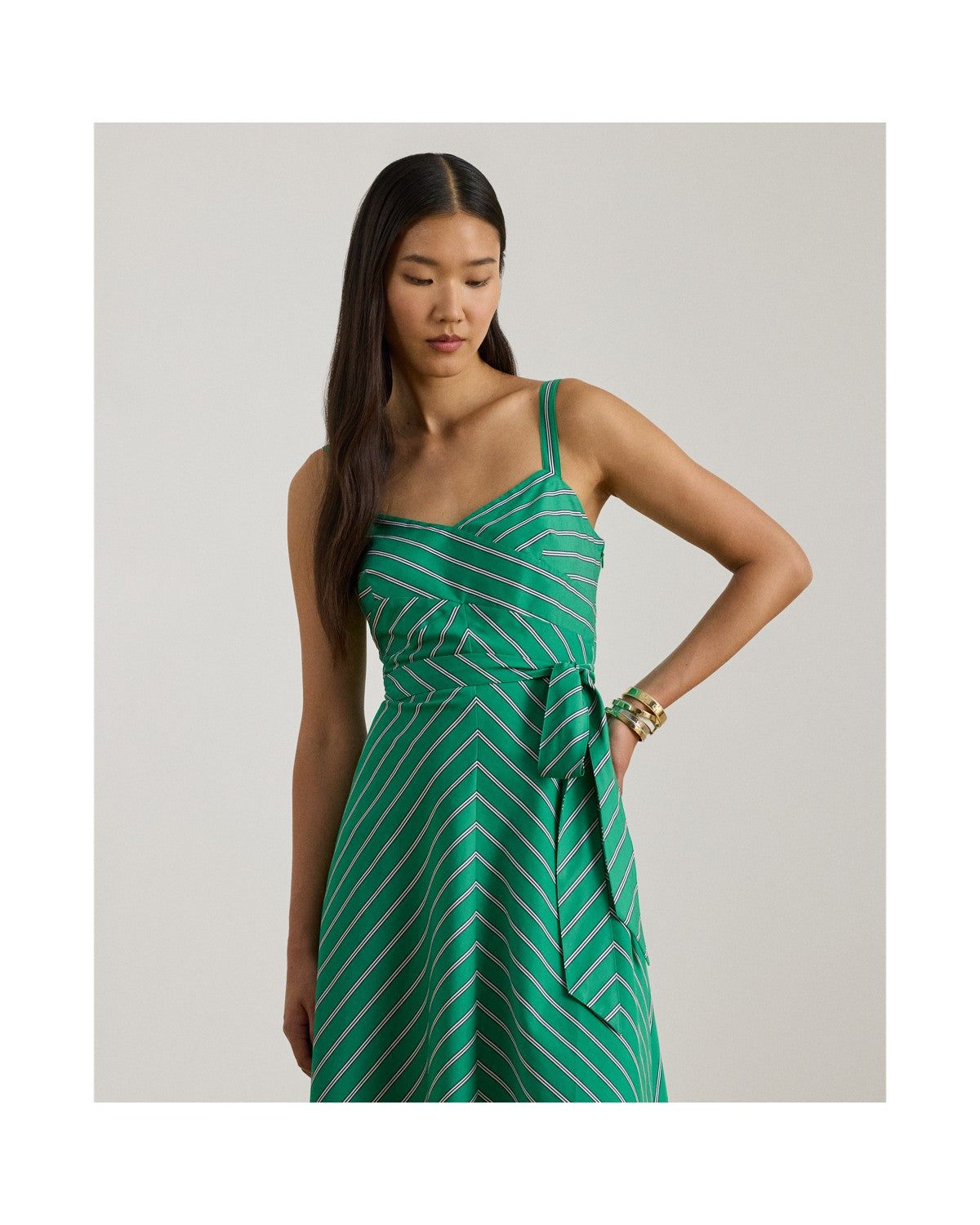 Striped Belted Cotton Sleeveless Dress