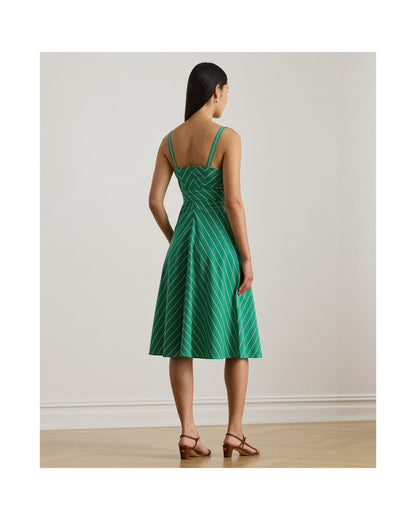 Striped Belted Cotton Sleeveless Dress