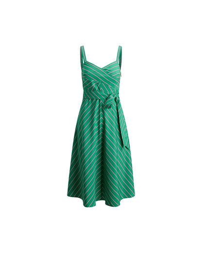 Striped Belted Cotton Sleeveless Dress