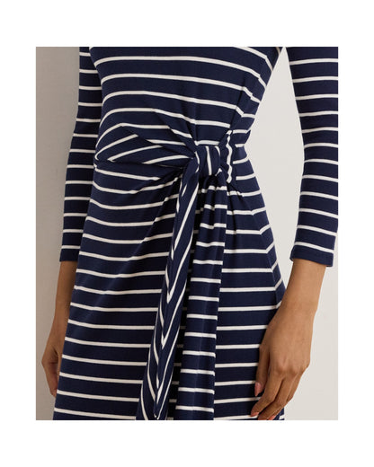 Striped Tie-Front Cotton-Blend Dress