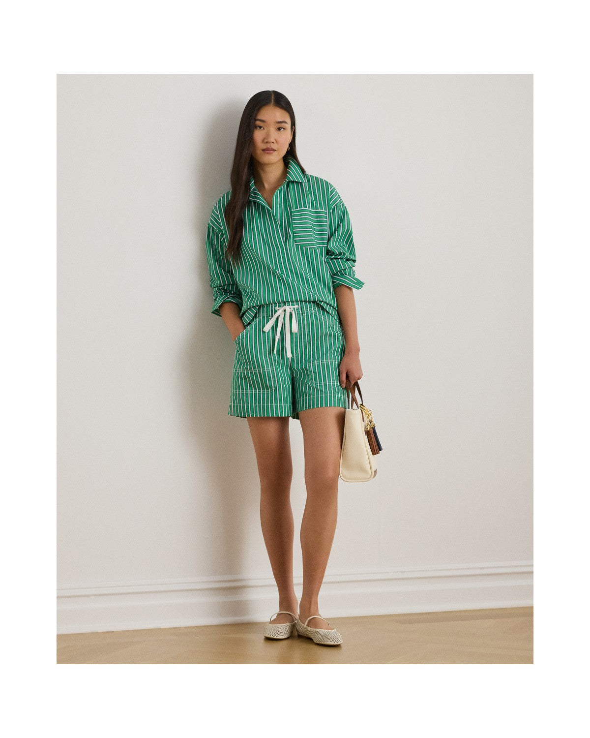 Striped Cotton Broadcloth Cropped Shirt