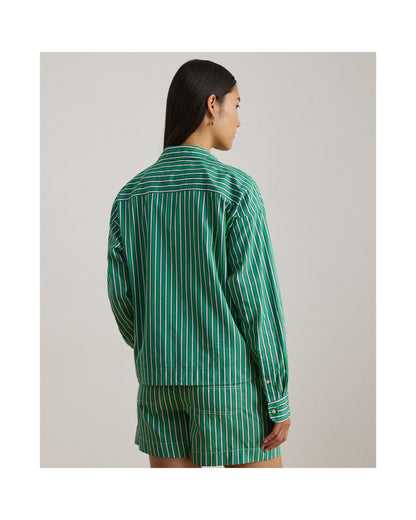 Striped Cotton Broadcloth Cropped Shirt