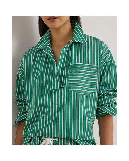 Striped Cotton Broadcloth Cropped Shirt