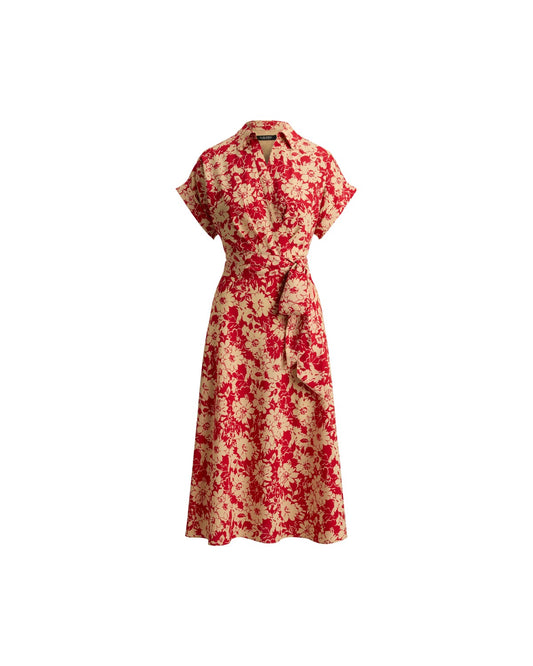 Floral Belted Crepe Dress