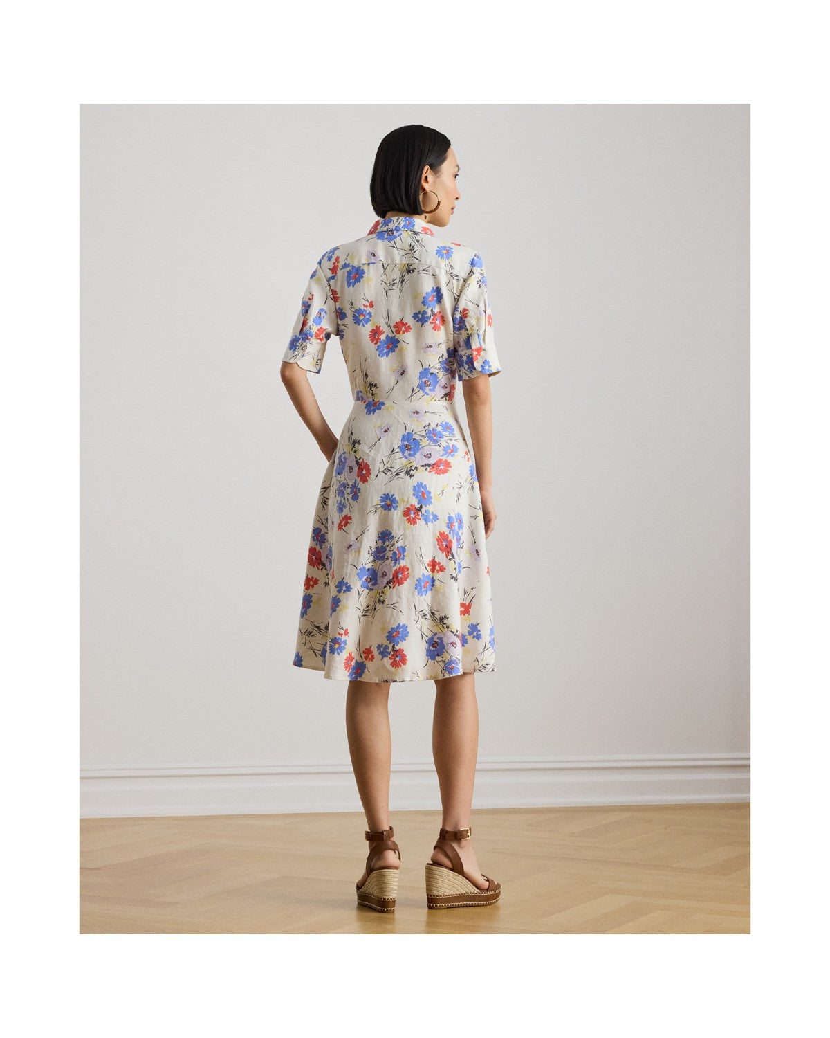 Floral Tie-Front Linen Shirt Dress