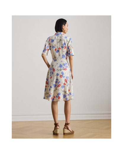 Floral Tie-Front Linen Shirt Dress