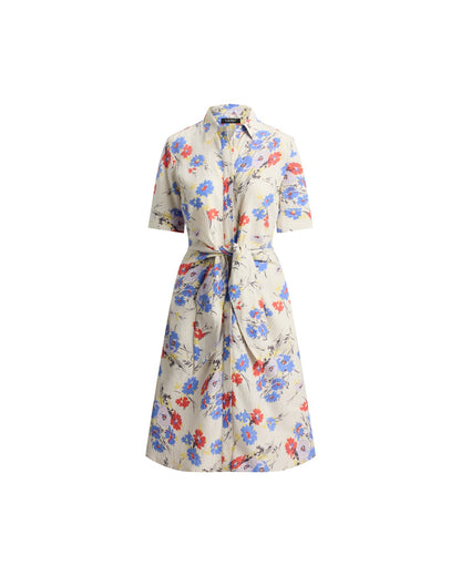 Floral Tie-Front Linen Shirt Dress