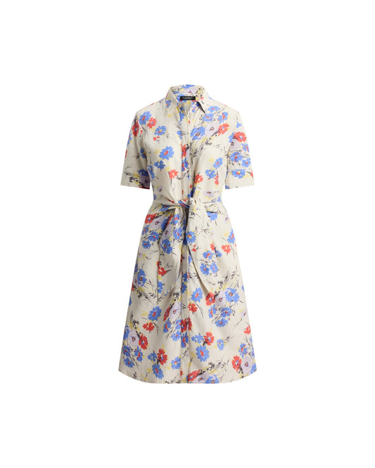 Floral Tie-Front Linen Shirt Dress
