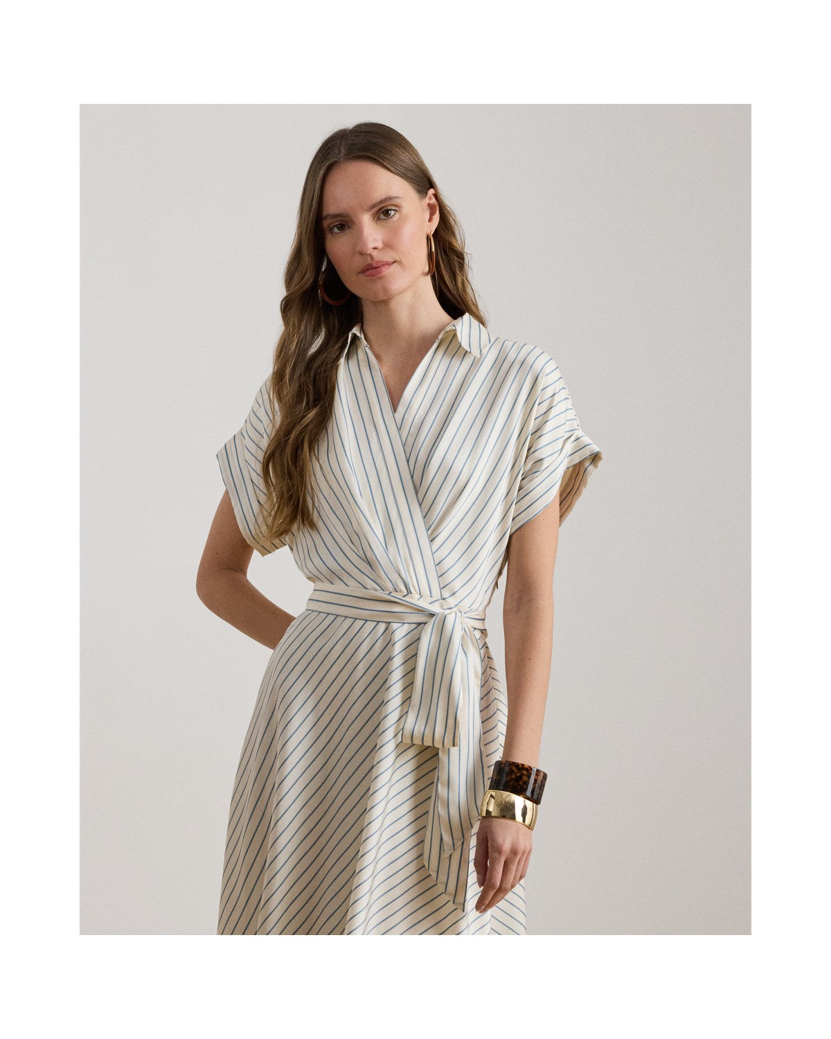 Striped Belted Twill Dress