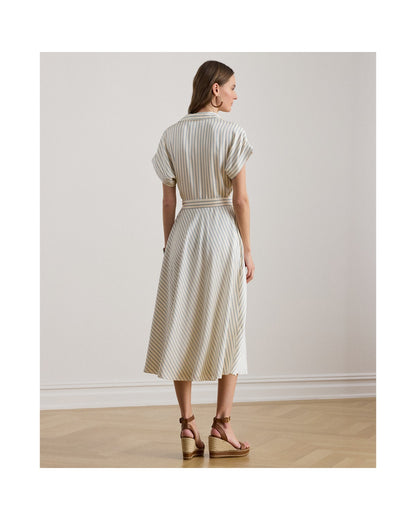 Striped Belted Twill Dress