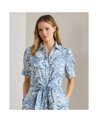 Paisley Tie-Front Linen Shirt dress