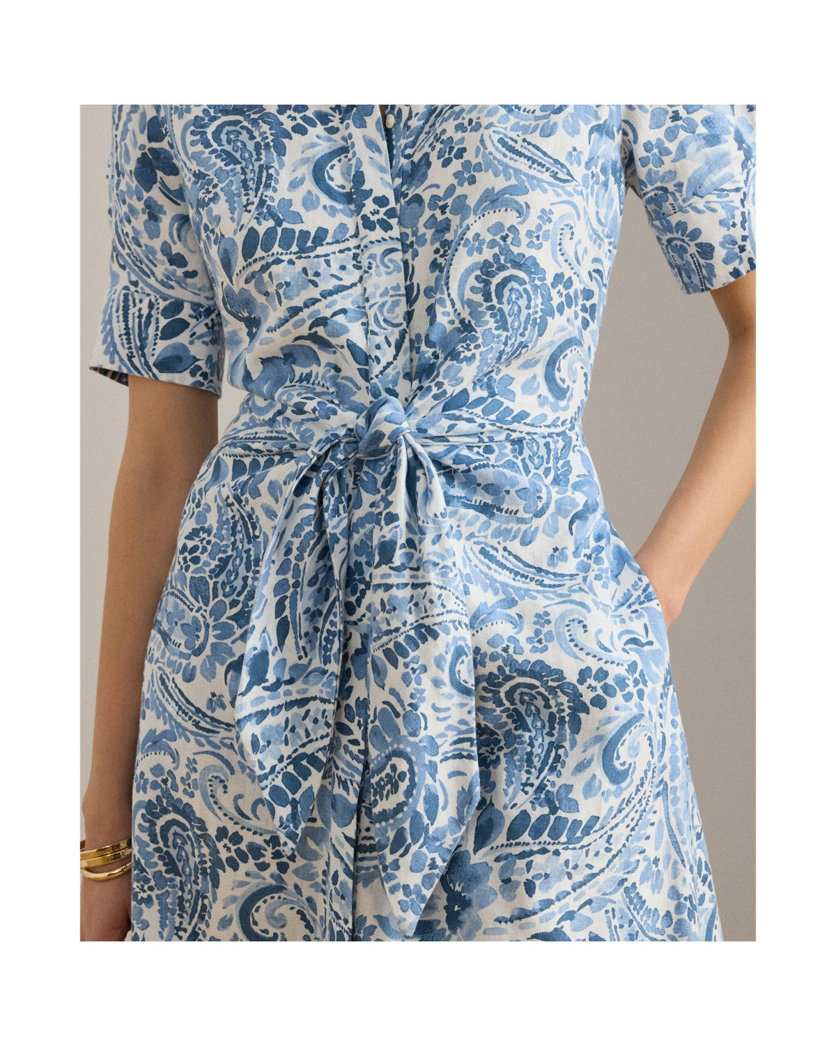 Paisley Tie-Front Linen Shirt dress