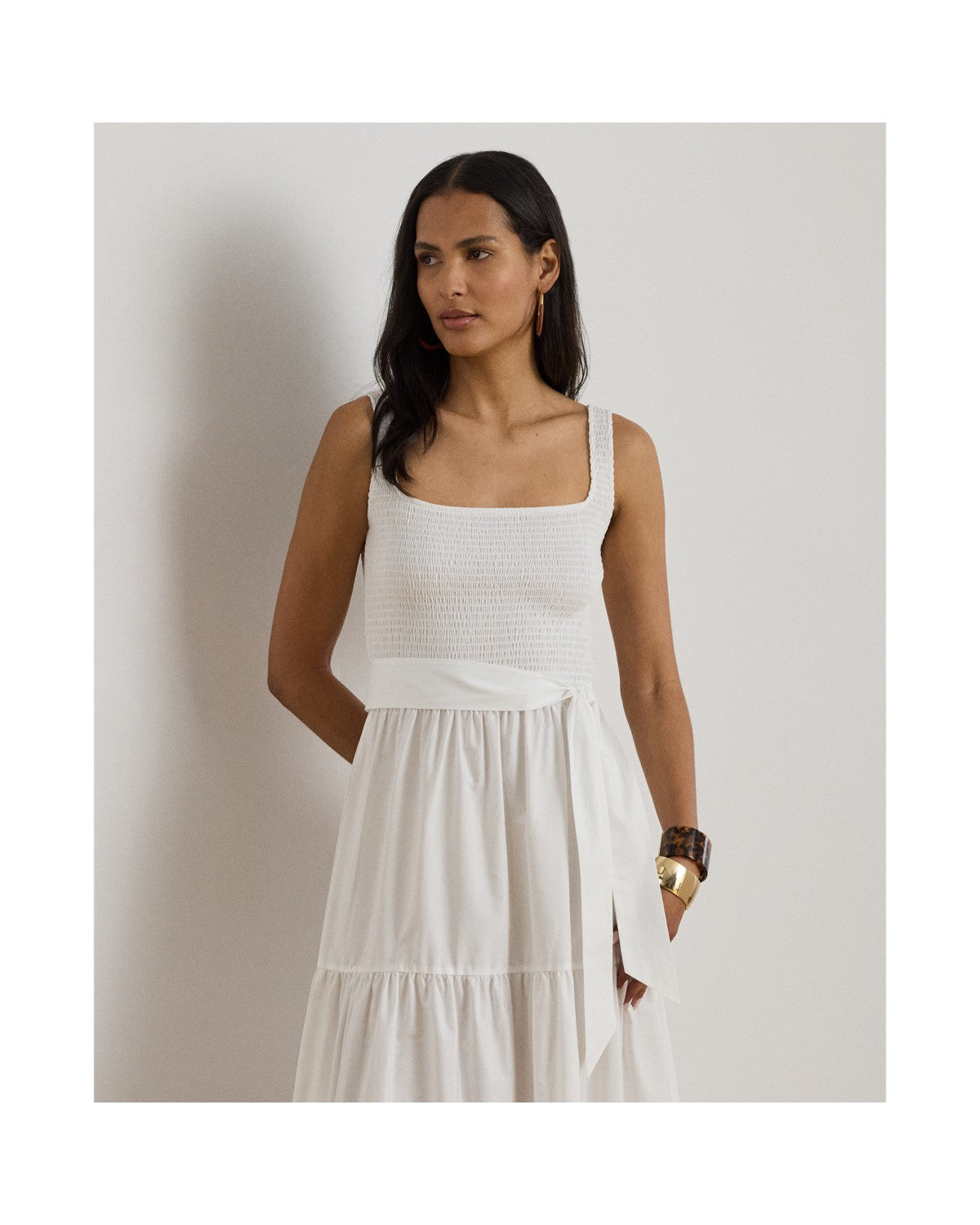 Tiered Belted Jersey & Broadcloth Dress