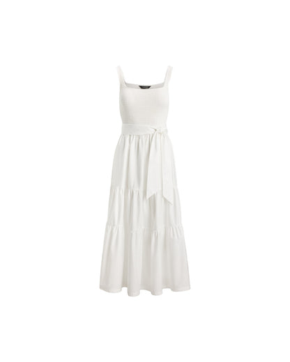 Tiered Belted Jersey & Broadcloth Dress