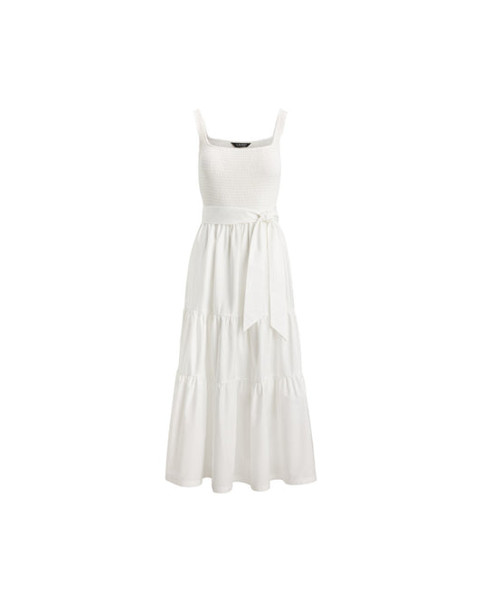 Tiered Belted Jersey & Broadcloth Dress