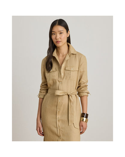 Belted Linen Midi Shirt dress