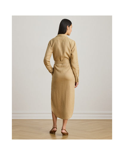 Belted Linen Midi Shirt dress