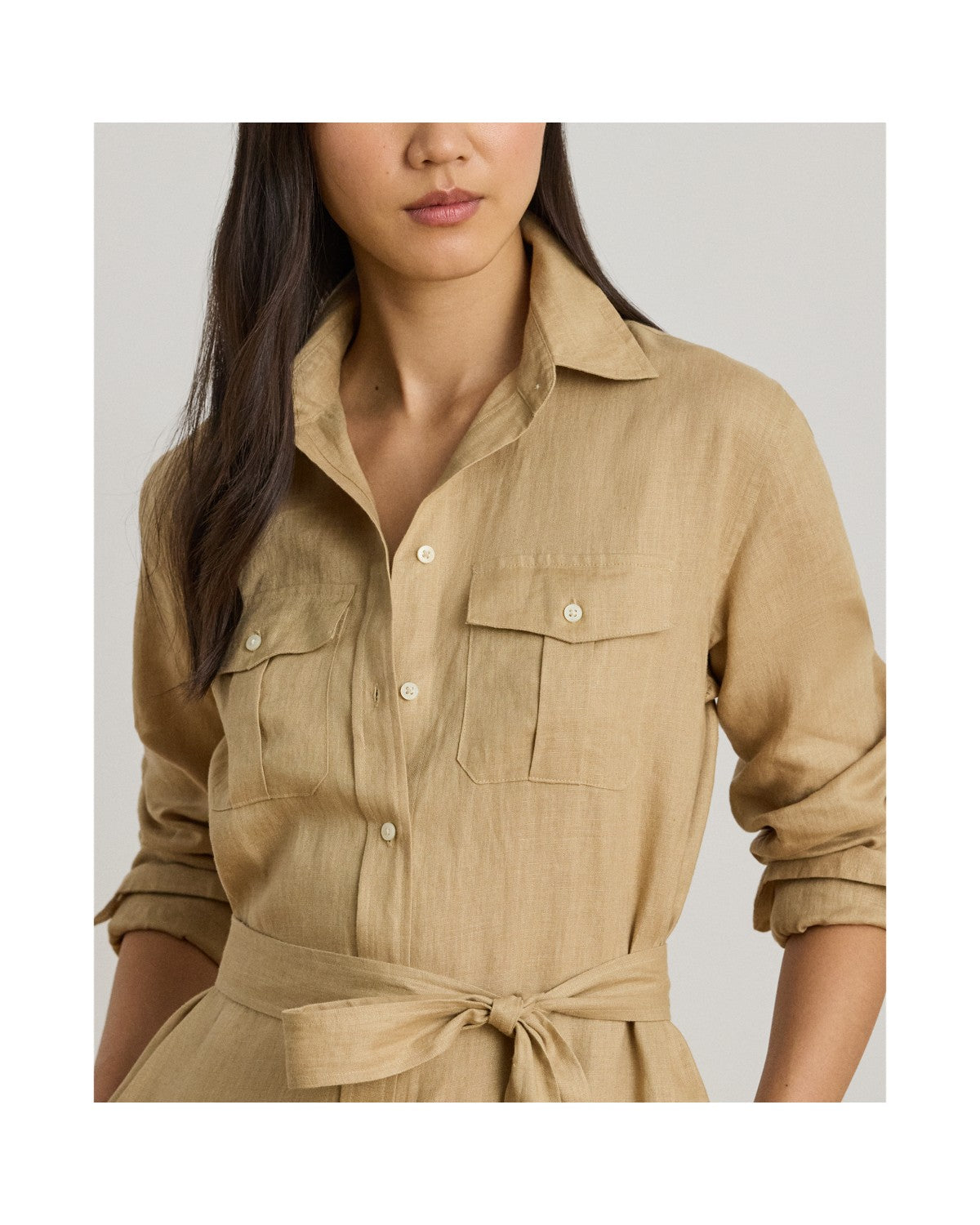 Belted Linen Midi Shirt dress