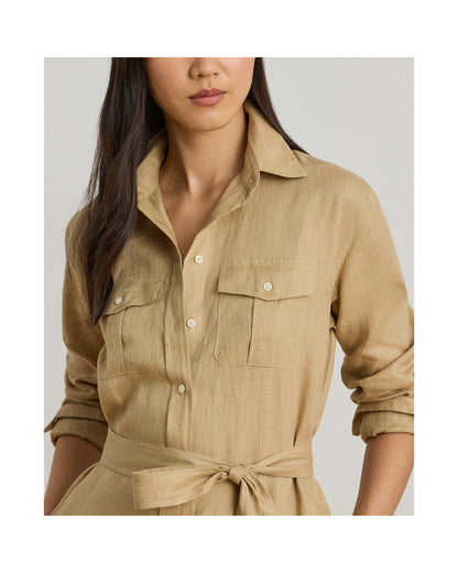 Belted Linen Midi Shirt dress