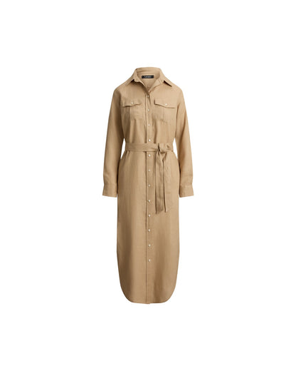 Belted Linen Midi Shirt dress