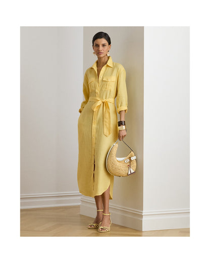 Belted Linen Midi Shirt dress