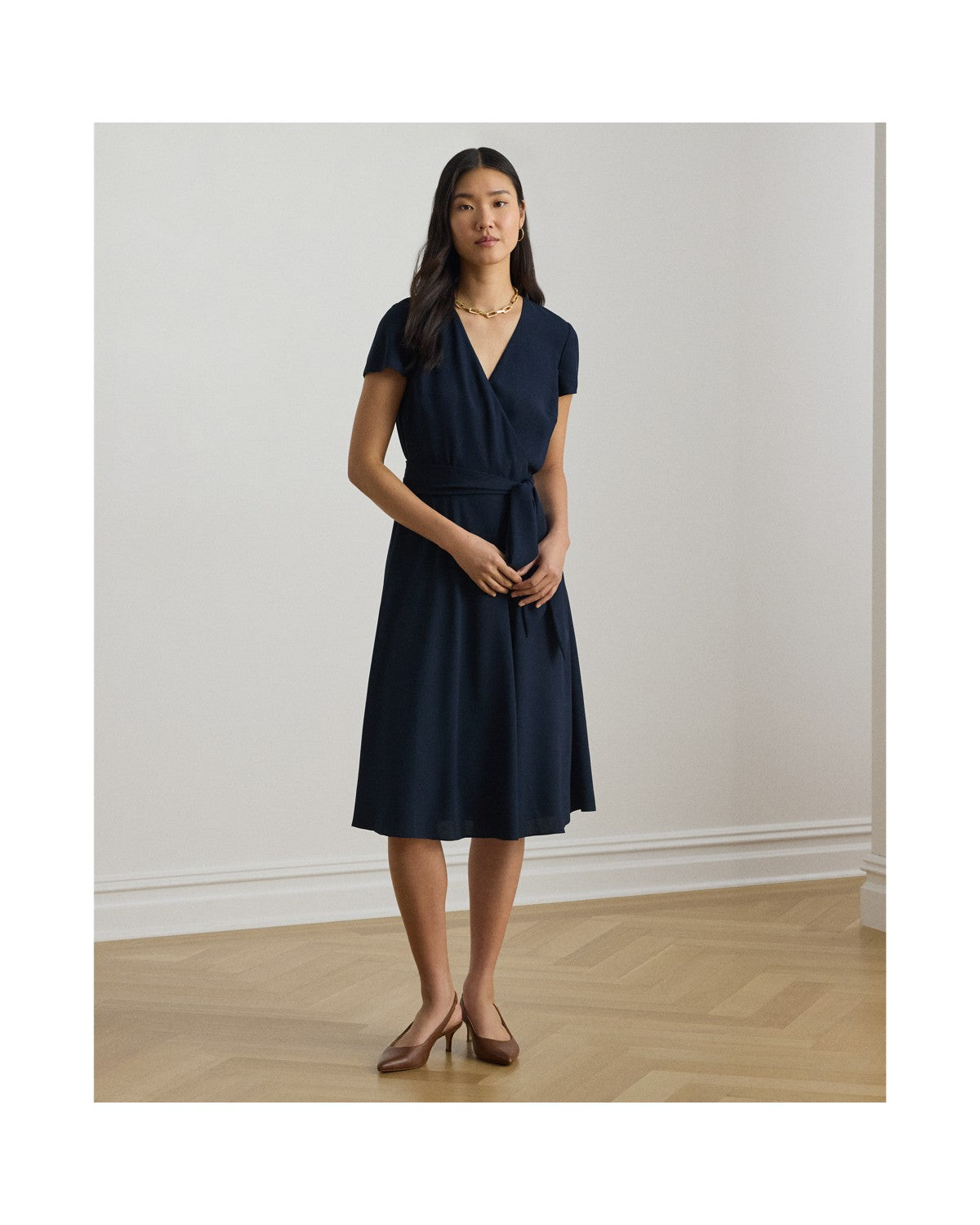 Belted Georgette Surplice Dress